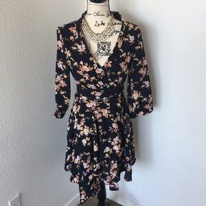 Asymmetrical floral wrap dress